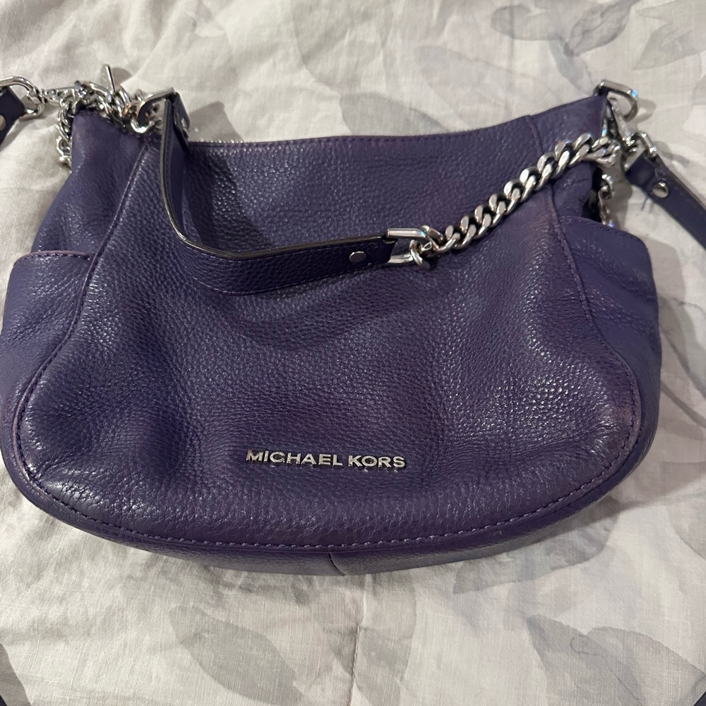 michael kors purple pebble leather bag silver chain hardware